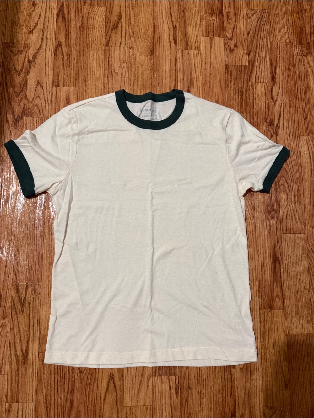 Men's Cream Ringer Tee with Dark Green Trim